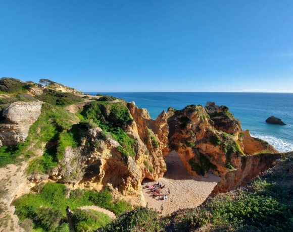 beach view over the cliffs of Alvor Algarve